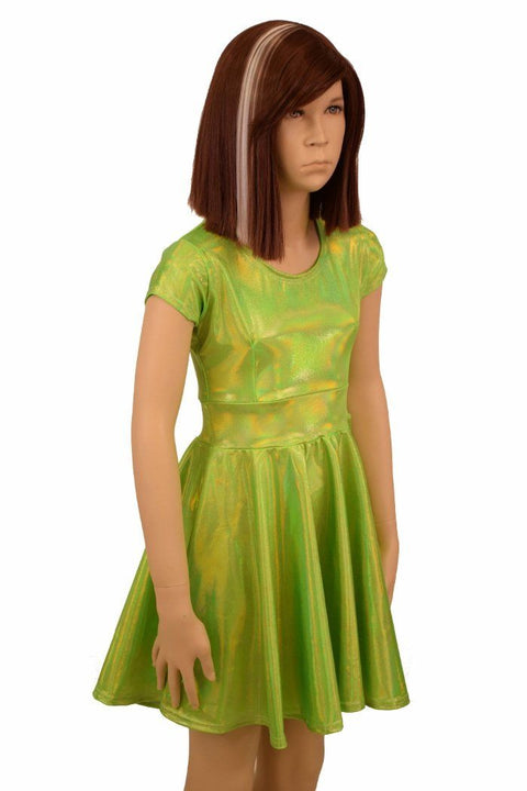 Girls Lime Holographic Skater Dress - Coquetry Clothing