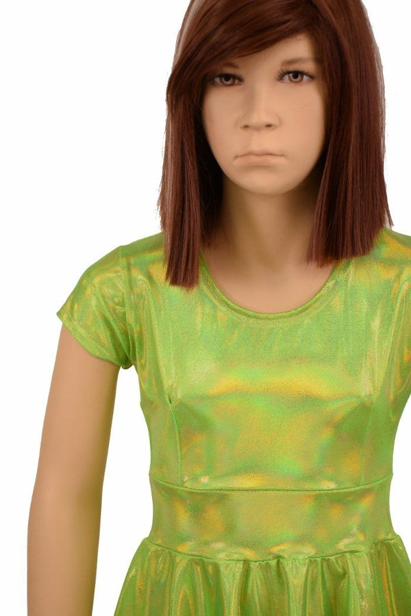 Girls Lime Holographic Skater Dress - 6