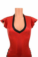 Red V Neck Lace Up Romper - 8
