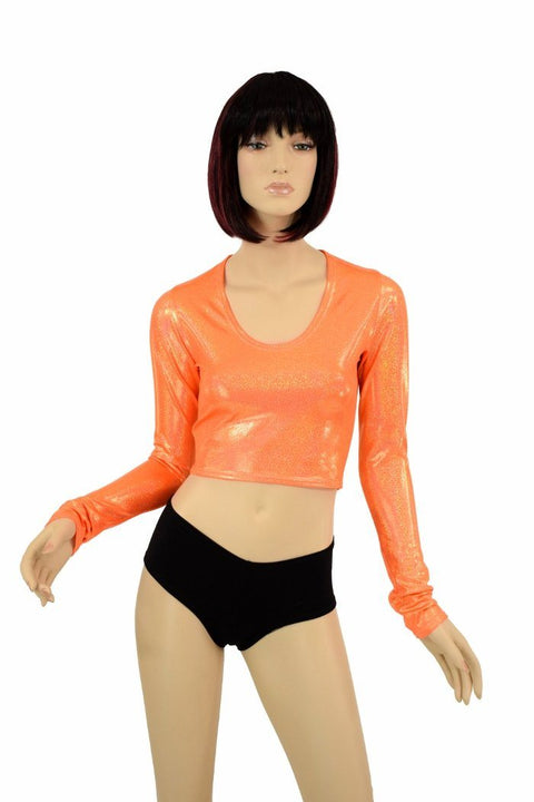 Orange Holographic Long Sleeve Crop - Coquetry Clothing