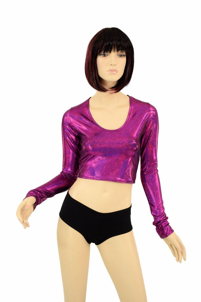 Fuchsia Holographic Long Sleeve Crop | Coquetry Clothing