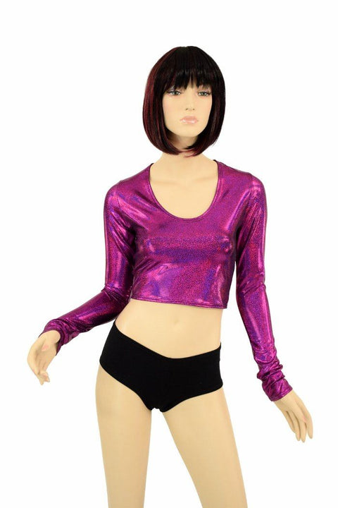 Fuchsia Holographic Long Sleeve Crop - Coquetry Clothing