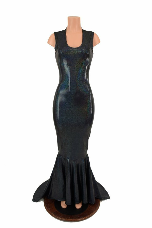 Black Holographic Puddle Train Gown - 2