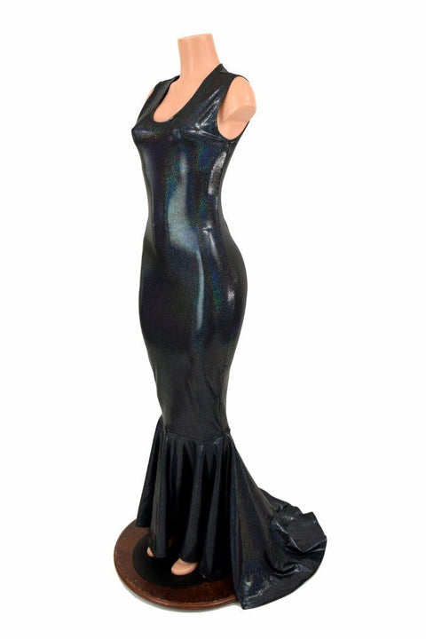 Black Holographic Puddle Train Gown - Coquetry Clothing