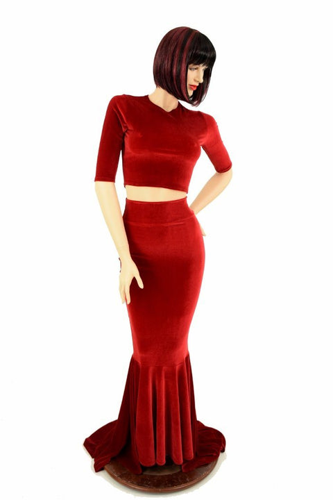 Red Velvet Skirt & Crop Set - Coquetry Clothing