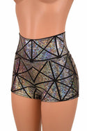 Silver High Waist Shorts with Pockets - 5