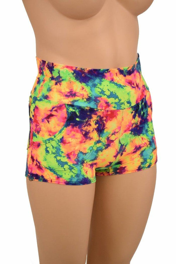 Acid Splash High Waist Shorts with Pockets - 3