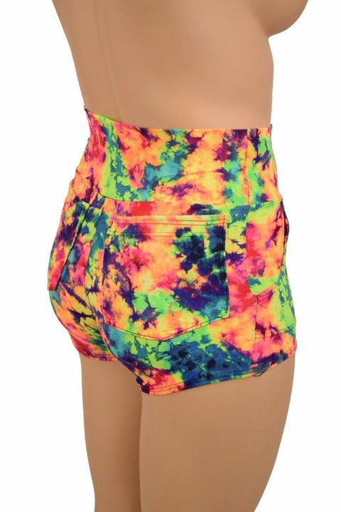 Acid Splash High Waist Shorts with Pockets - Coquetry Clothing