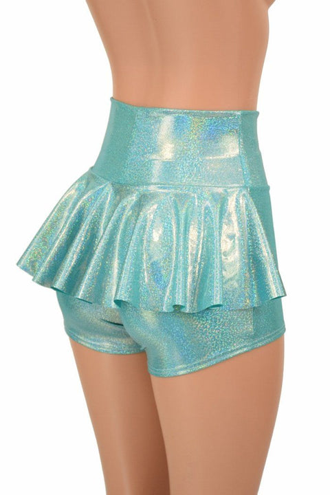Seafoam Holographic Ruffle Rump Shorts - Coquetry Clothing