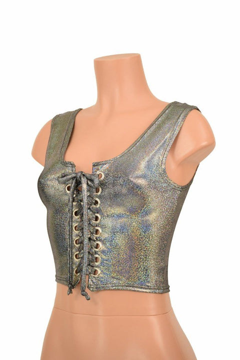 Lace Up Silver Tank Crop - Coquetry Clothing