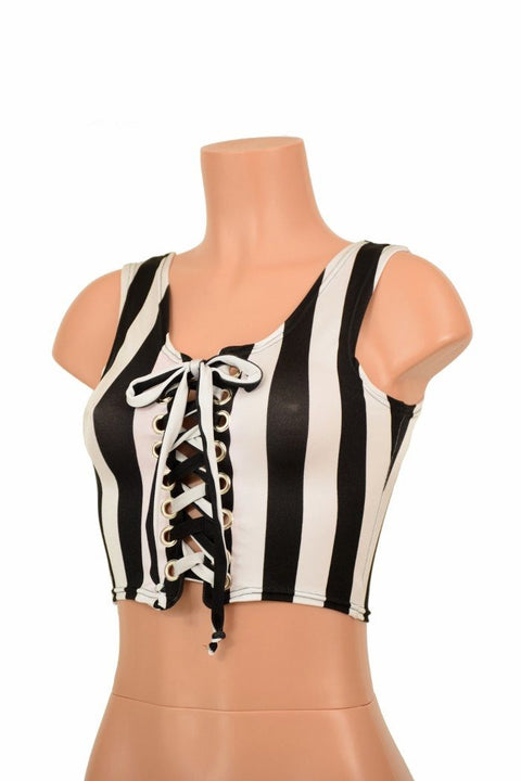 Lace Up Stripe Tank Crop - Coquetry Clothing