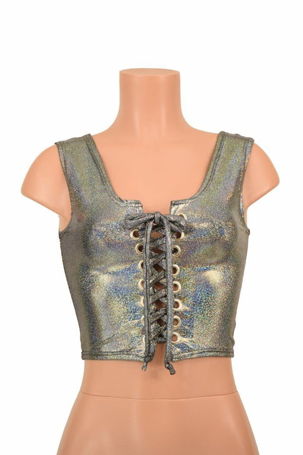 Lace Up Silver Tank Crop - 2