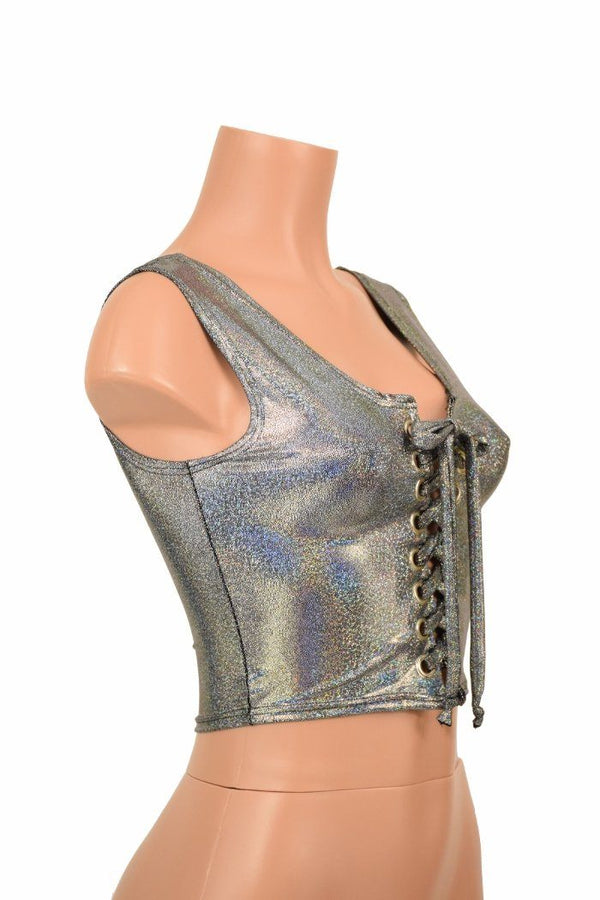 Lace Up Silver Tank Crop - 3