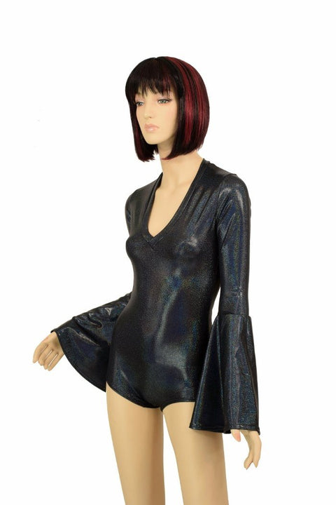 Black Holo Trumpet Sleeve Romper - Coquetry Clothing