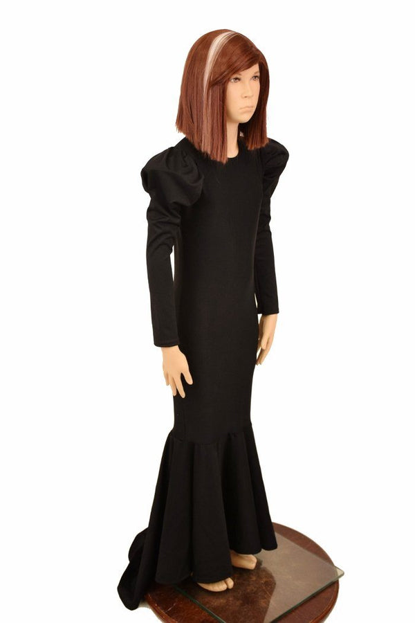 Girls Black Puffed Sleeve Gown - 3