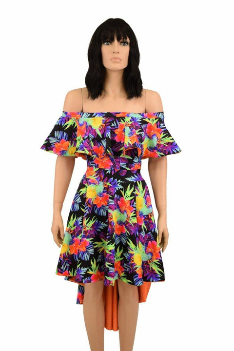 Hi Lo Skater Dress with Off Shoulder Neckline - Coquetry Clothing