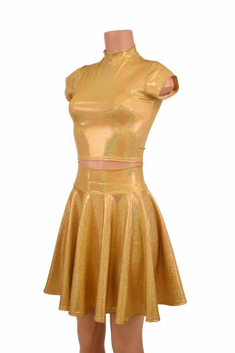 Gold Sparkly Jewel Crop & Skirt Set - Coquetry Clothing