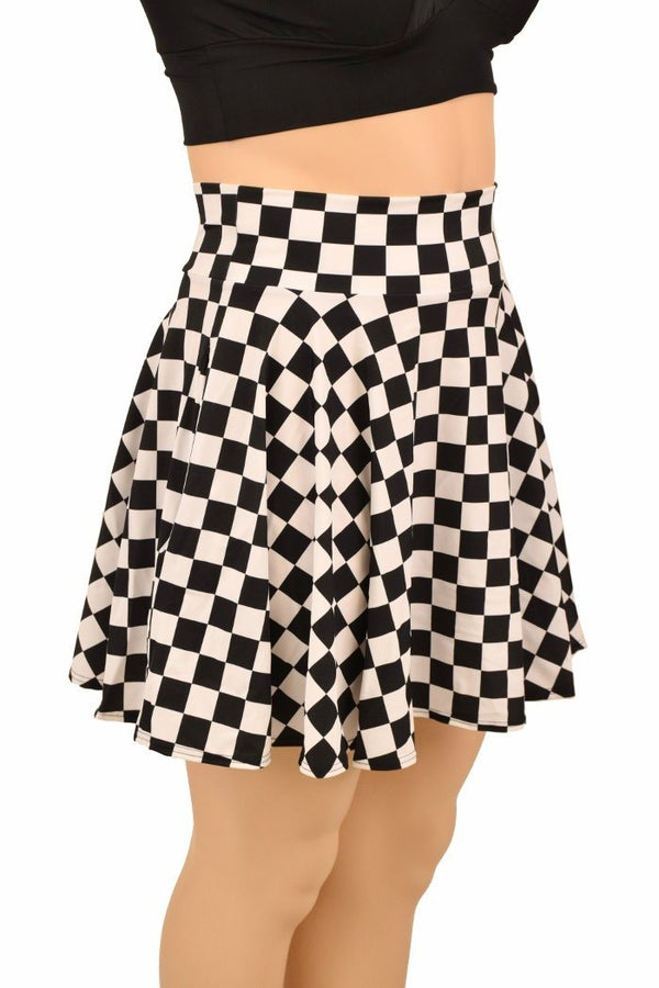 Black and White Checkered Pocket Skater Skirt - 7