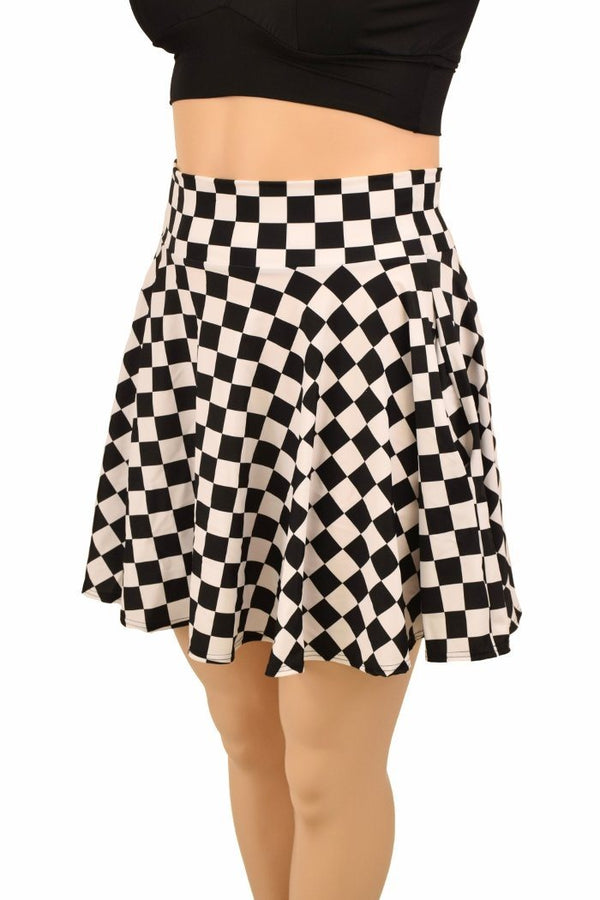 Black and White Checkered Pocket Skater Skirt - 2