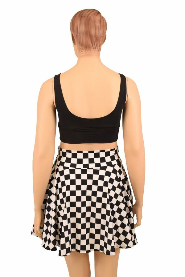 Black and White Checkered Pocket Skater Skirt - 3