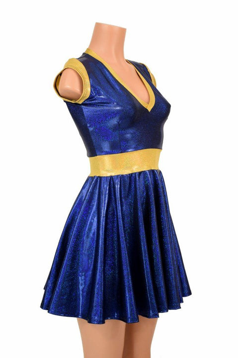 Blue & Gold Skater Dress - Coquetry Clothing