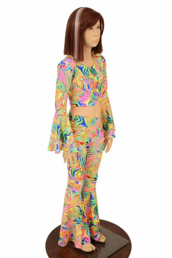 Girls Neon Flux Flares & Trumpet Sleeve Top Set | Coquetry Clothing