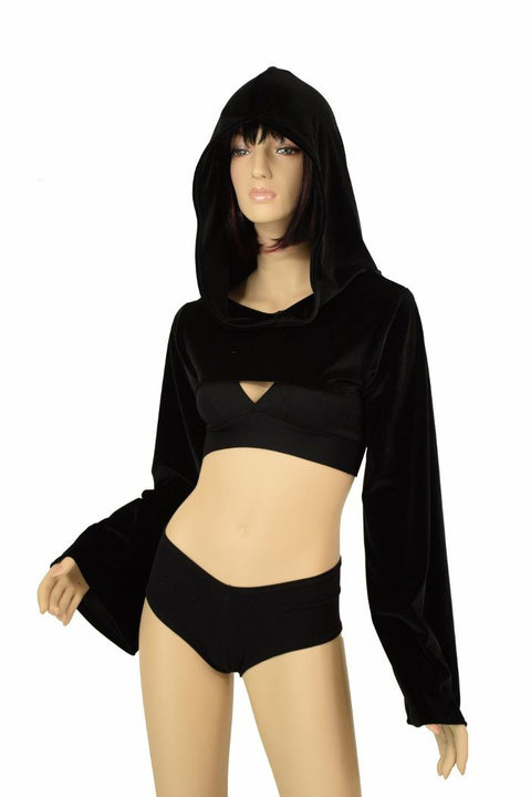 Black Velvet Hooded Bolero - Coquetry Clothing