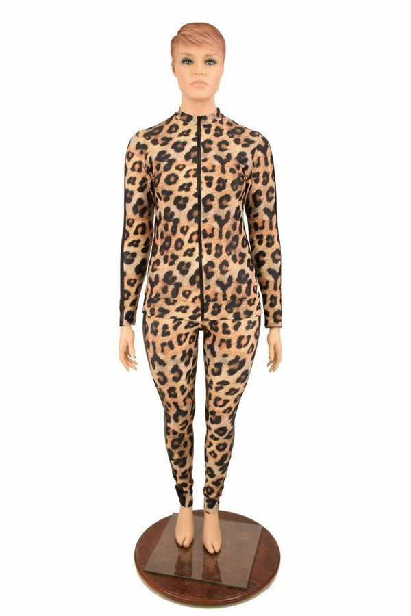 Leopard Print 2PC Zipper Front Leisure Suit - 10