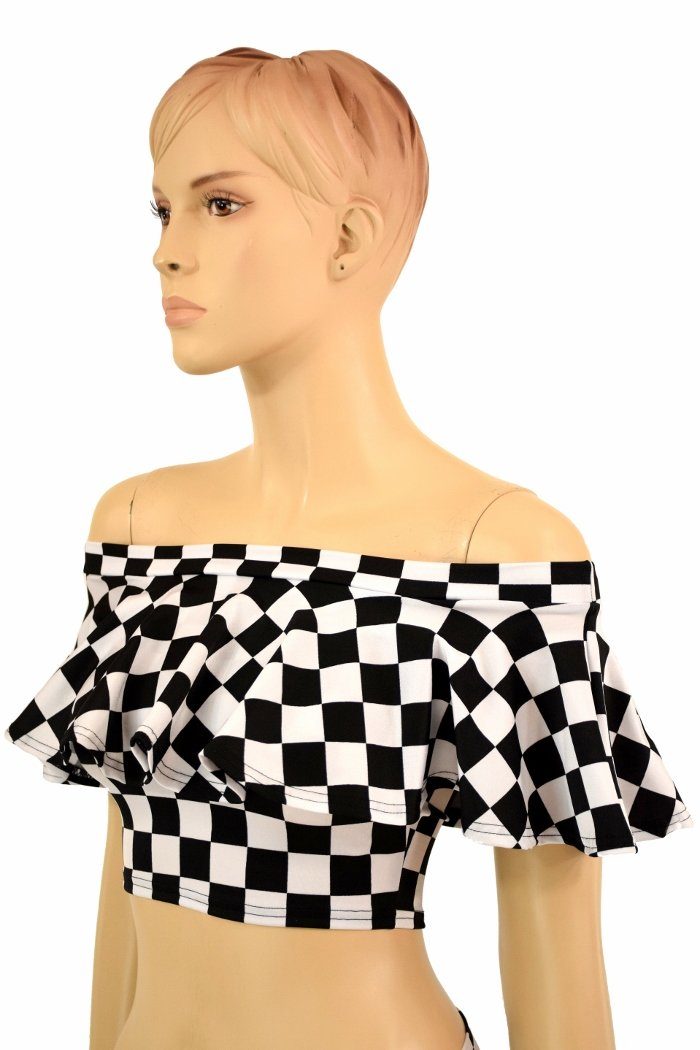 Off shoulder checkered top hot sale