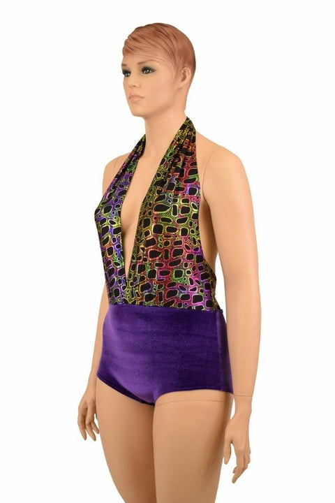 Josie Romper in Poisonous & Purple Velvet - Coquetry Clothing