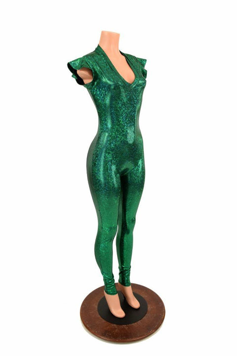 Green Kaleidoscope Flip Sleeve V Neck Catsuit - Coquetry Clothing