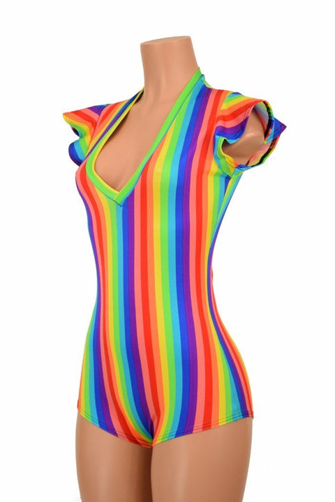 Rainbow Stripe V Neck Romper - Coquetry Clothing