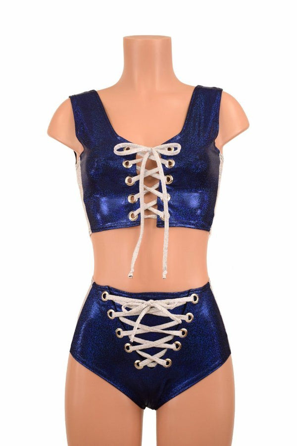2PC Lace Up Side Panel Top & Siren Shorts Set - 9