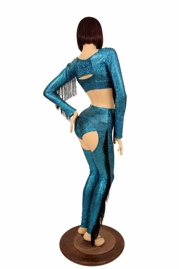 4PC Turquoise Fringe Bolero and Chaps Set - 2