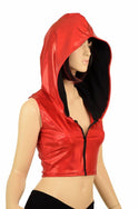 Red Zipper Crop Hoodie - 3