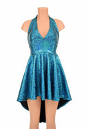 Turquoise Shattered Glass Hi Lo Halter Skater Dress - 3