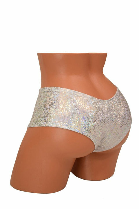Cheeky Booty Shorts in Silver on White Shattered Glass - Coquetry Clothing