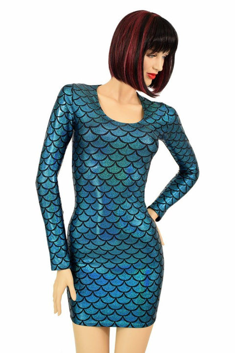 Turquoise Scale Long Sleeve Dress - Coquetry Clothing