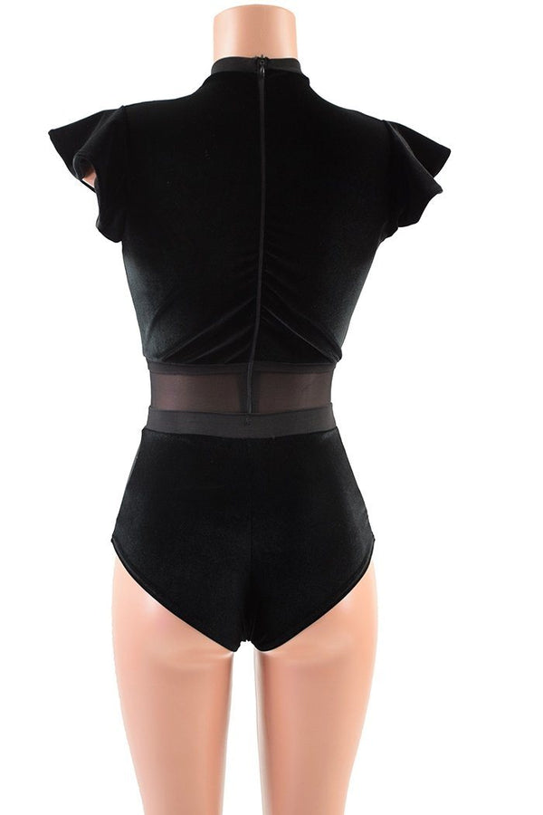 Black Velvet Keyhole & Mesh Romper - 4