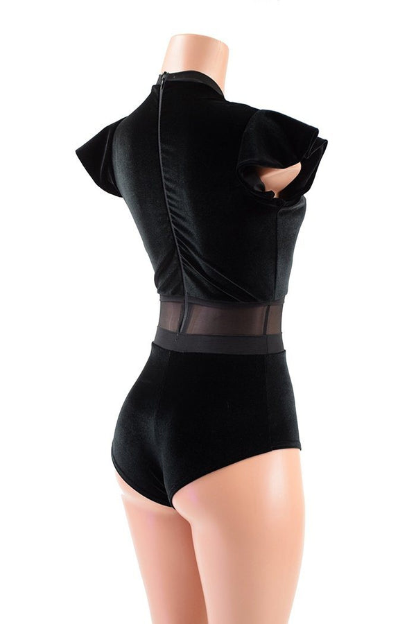 Black Velvet Keyhole & Mesh Romper - 3