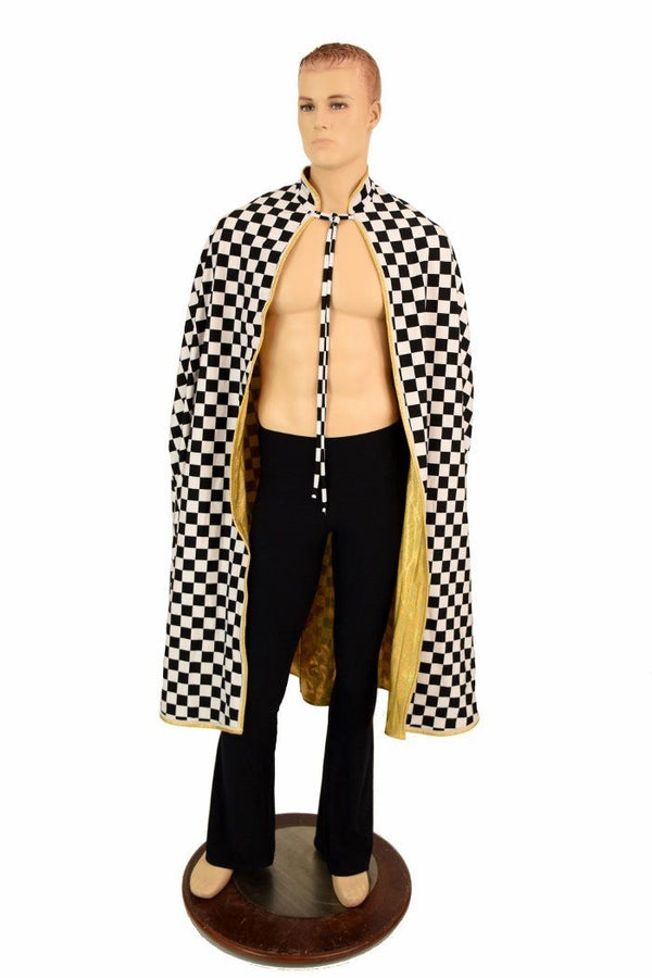 Gold & Check Reversible Hoodless Cape - 6