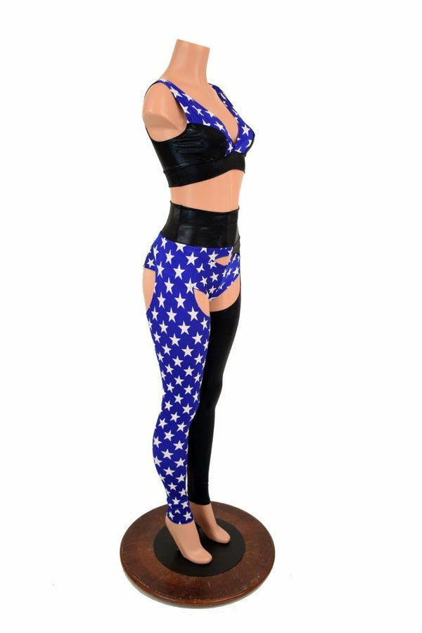 3PC Black & Blue and White Star Chaps Set - 4