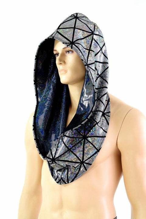Silver Cracked Tile & Black Holo Reversible Infinity Festival Hood - Coquetry Clothing