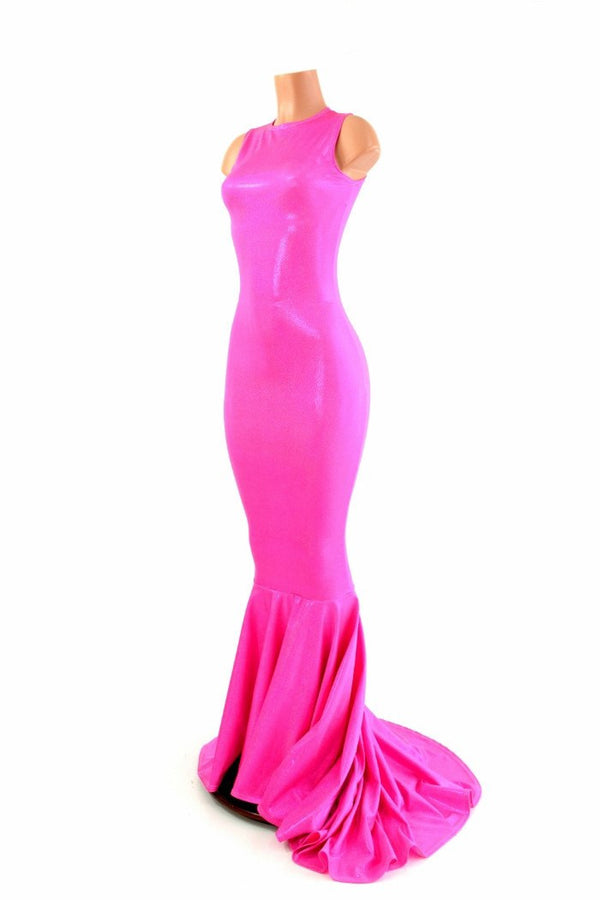 Pink Holographic Puddle Train Gown - 1
