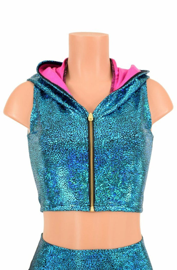 Turquoise Dragon Zippered Crop Top - 2