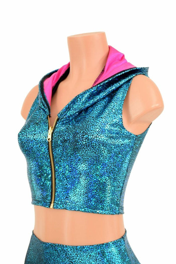 Turquoise Dragon Zippered Crop Top - 3