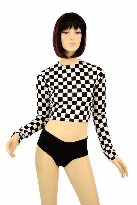 Black & White Check Long Sleeve Crop - Coquetry Clothing