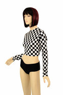 Black & White Check Long Sleeve Crop - 3