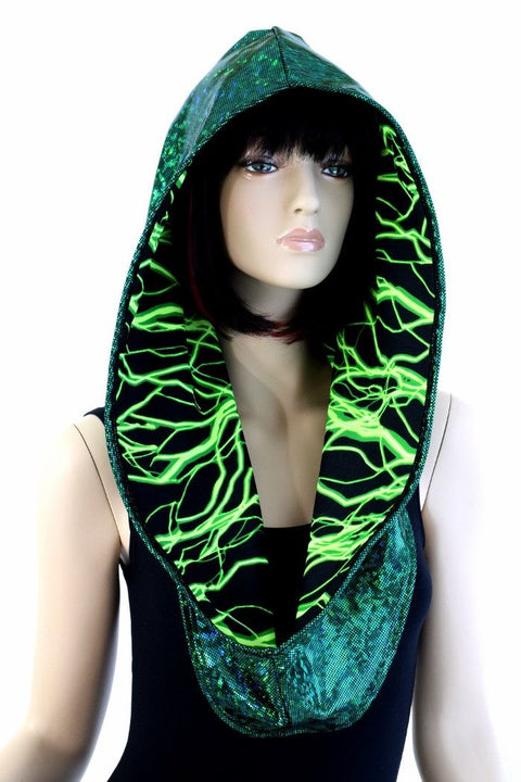 Green Kaleidoscope & Green Lightning Infinity Festival Hood - Coquetry Clothing