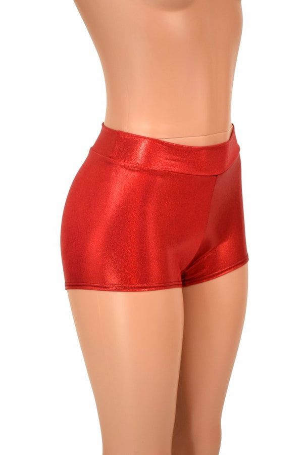 Red Holographic Midrise Shorts - 2